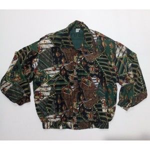 Vintage Fudu Silk Jacket Womens Size Med Chains And Crowns Multicolor 100% Silk